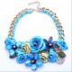 Collier fleurs bleues